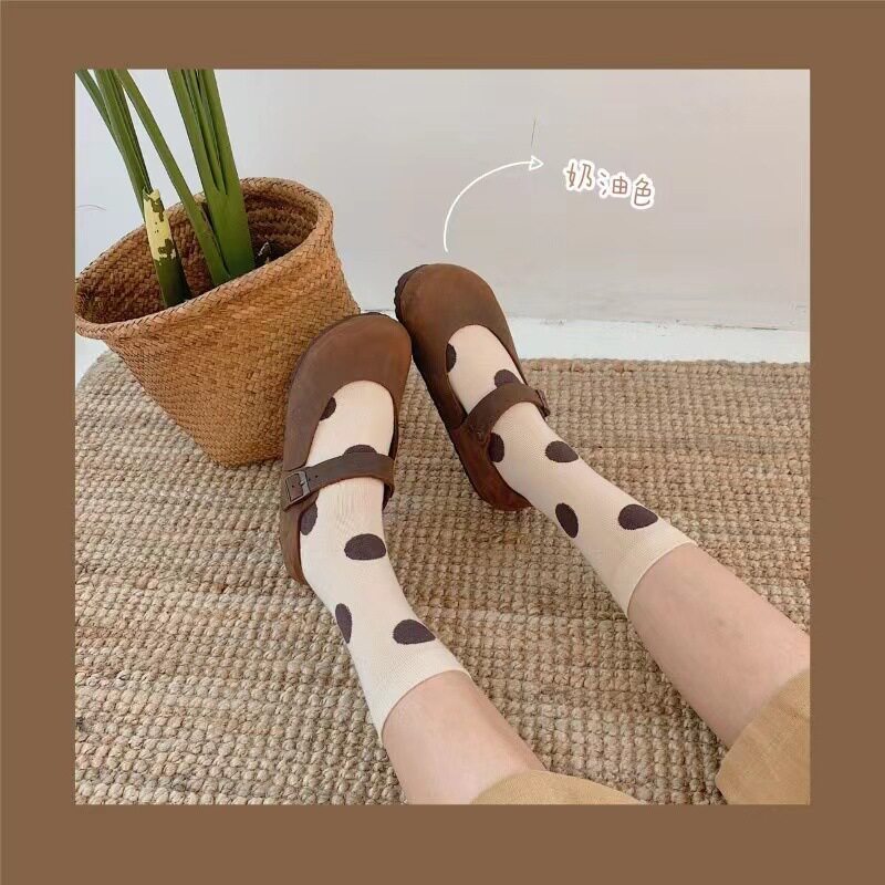 波点中筒袜糖果色日系复古ins可爱百搭秋冬撞色大圆点jk袜子女