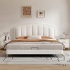 Cream-Style Genuine Leather Bed, Light Luxury Master Bedroom, 1.8m Double Storage Bed, Modern Simple Small Apartment, 1.5m Solid Wood Wedding Bed