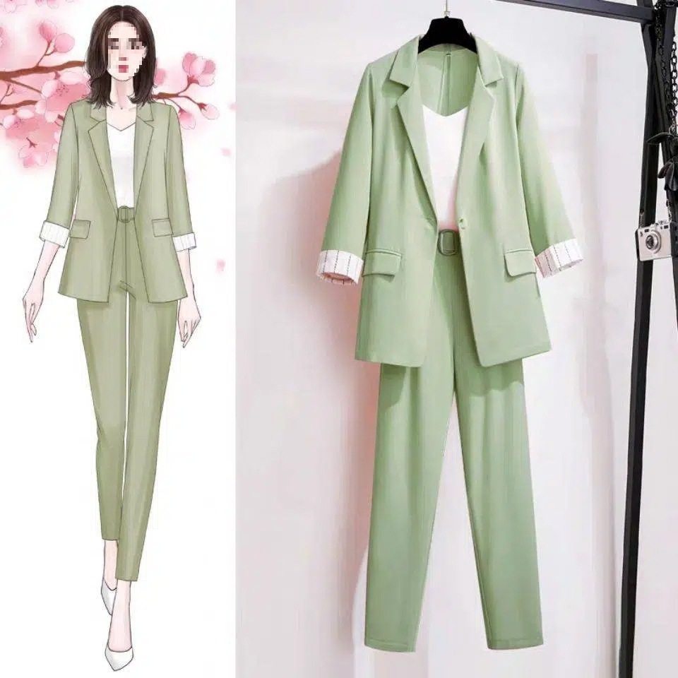 2025 Spring and Autumn New Suit Set Small Suit Professional Wear Workwear Internet Celebrity Three-Piece Two-Piece Slimming and Elegant