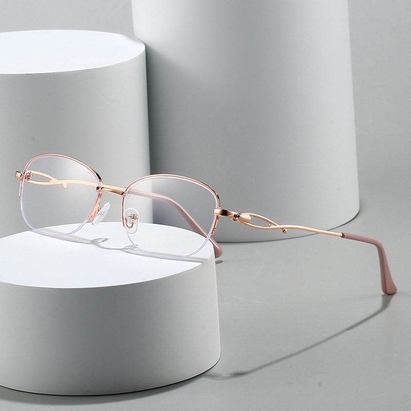 New Women's Metal Half-Frame High-Definition Myopia Glasses, Fashionable and Versatile Glasses Frames, Anti-Blue Light Flat Glasses