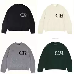 ColeBuxton Sweater Niche Simple Letter CB Jacquard Women's Loose Crewneck Pullover Sweater for Couple
