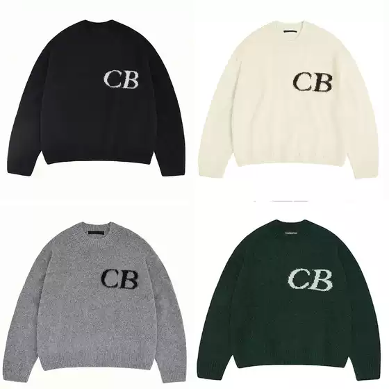 ColeBuxton Sweater Niche Simple Letter CB Jacquard Women's Loose Crewneck Pullover Sweater for Couple