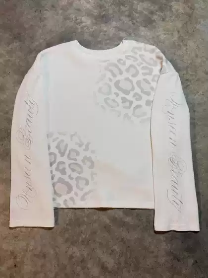 American Retro Unisex Style Gradient Smudged Print Waffle Pattern Slim-Fit Long-Sleeve T-Shirt with Unique Design