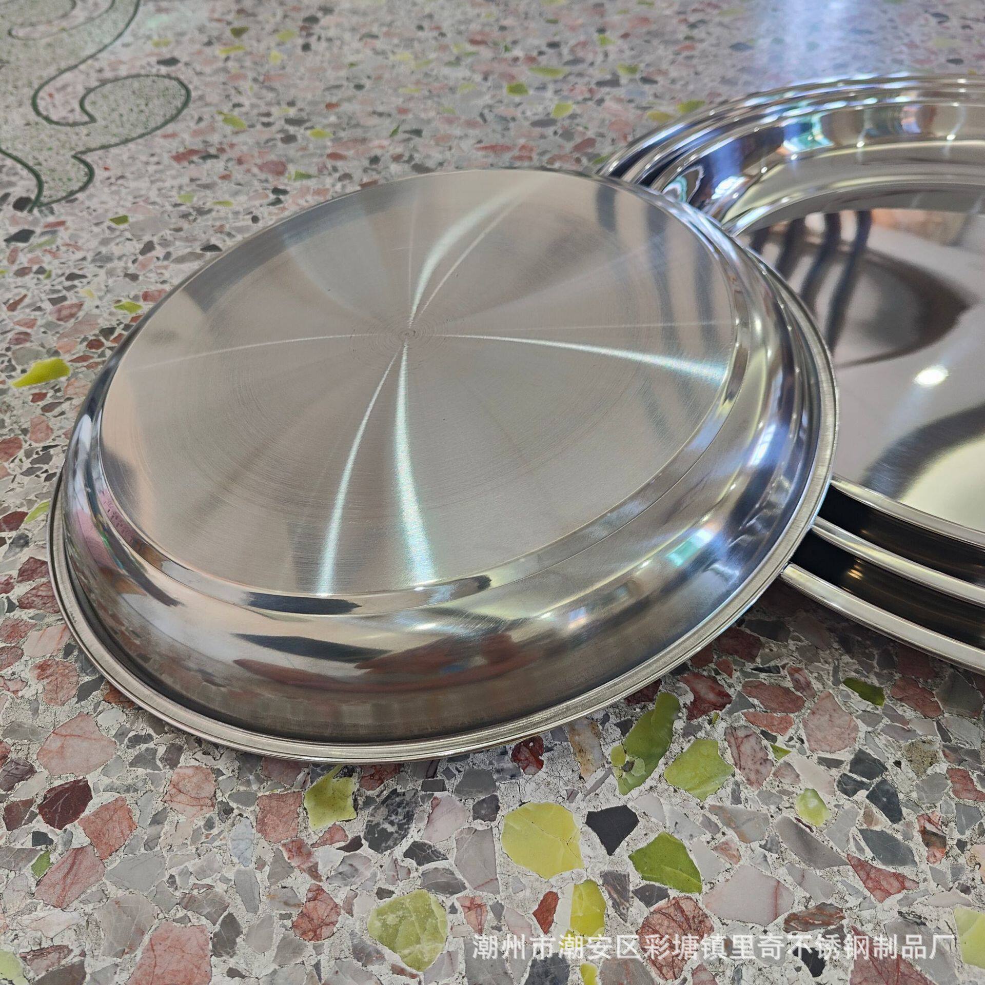 Non-Magnetic Stainless Steel Thai-Style Inch Plate Hotel Restaurant Tray Tea Tray Food Tray Large Round Plate Mirror-Polished Tableware