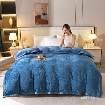 Maillard Style Carved Velvet Bed Four-Piece Winter Thickeneded Milk Coral Velvet Quilt Cover Bed Sheetss Bedding Bed Sheetss