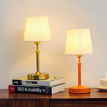 Cross-Border Height-Adjustable Fabric Shade Metal Table Lamp Girls' Bedside Lamp Light Luxury Creative Night Light