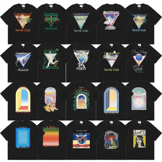 Cross-border 2025 summer Casa Casablanca LOGO printed men's and women's loose short-sleeved T-shirt heavy cotton