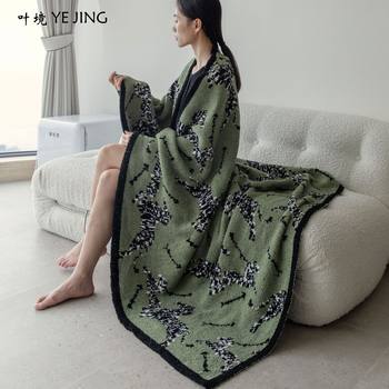Half Velvet Retro Nordic Four Seasons Air Conditioning Blanket Middle Green Zebra Knitted Casual Sofa Decorative Blanket Light Luxury