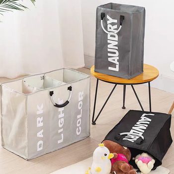 Three-grid Aluminum Oxford Cloth Dirty Clothes Basket Home Storage Sundries Finishing Storage Clothes Basket Portable Folding Laundry Basket