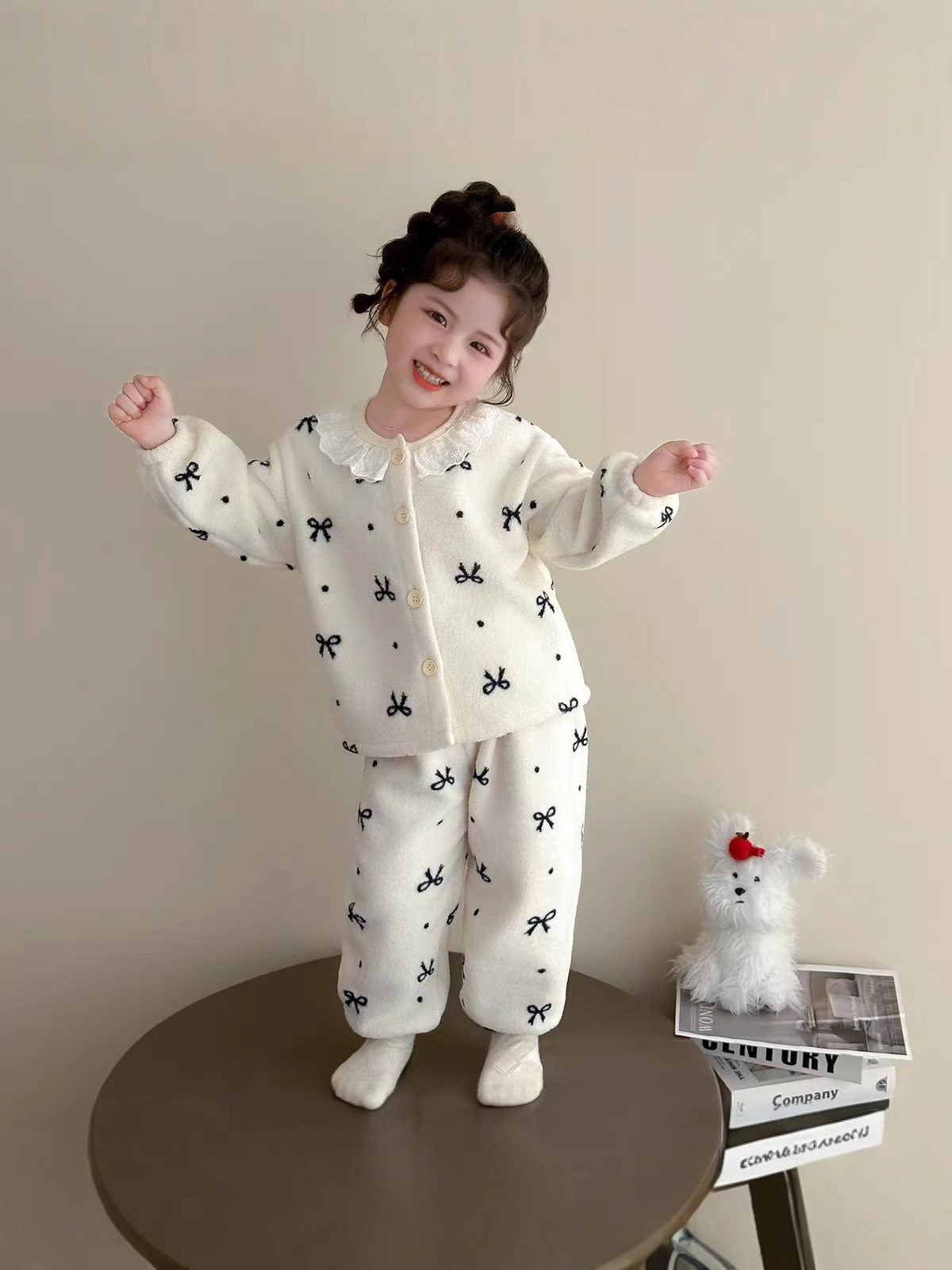 Set pemanas anak baru, koleksi musim gugur dan dingin, piyama kardigan bulu karang anak perempuan, set pakaian rumah bayi