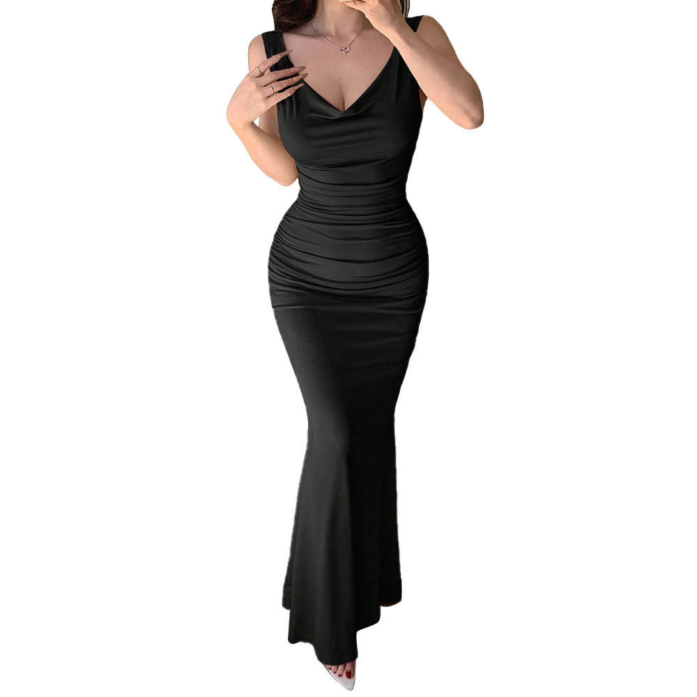 High Waisted Bodycon Maxi Dress Sleeveless V Neck Backless Solid Color Summer Style Wholesale Available