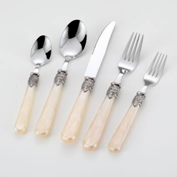 304 beige stainless steel tableware suit knife and fork spoon high-grade vintage tableware acrylic handle tableware