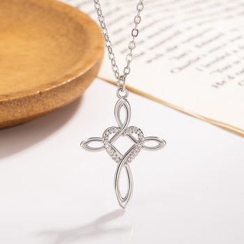 European and American Simple Heart-Shaped Smooth Cross Necklace Jewelry Foreign Trade Geometric Women's Pendant Cross-Border Supply Direct Wholesale from Manufacturer