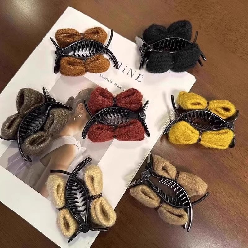 Knitted Bow Bun Hair Clip for Women, Hair Accessory, Autumn and Winter 2025 New Style, Bun Fixing Claw Clip Hairpin