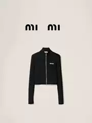 Miu Family Miu Zipper Half High Collar Slim Fit Fashion Knitted Jacket for Women, Autumn/Winter 35, Long Sleeve Cardigan, Slim Fit