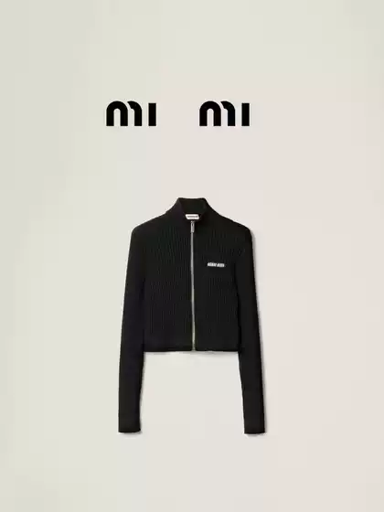 Miu Family Miu Zipper Half High Collar Slim Fit Fashion Knitted Jacket for Women, Autumn/Winter 35, Long Sleeve Cardigan, Slim Fit