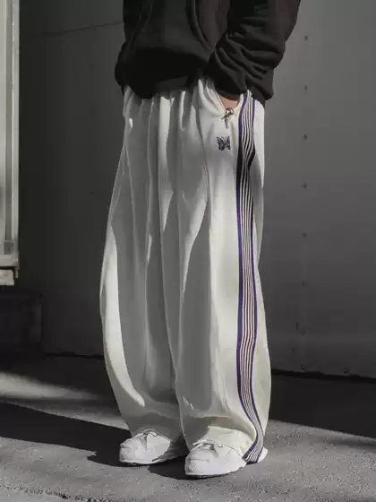 Needles Butterfly Embroidery European and American Style Straight-Leg Patchwork Pants Unisex Couple Solid Color Sports Casual Sweatpants Ins