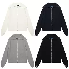 25 Fall/Winter New Arrival RL Lauren Lounging Oversized Notch Collar Double-Zip Classic Solid Color Knit Cardigan Coat for Women