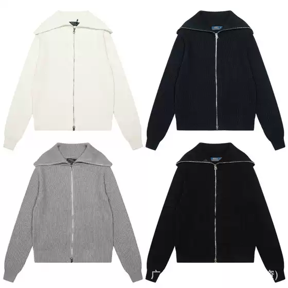 25 Fall/Winter New Arrival RL Lauren Lounging Oversized Notch Collar Double-Zip Classic Solid Color Knit Cardigan Coat for Women