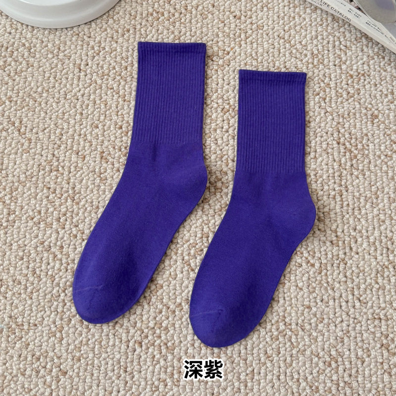 彩色袜子女长筒袜四季款ins潮流糖果色马卡龙中筒袜学生运动棉袜