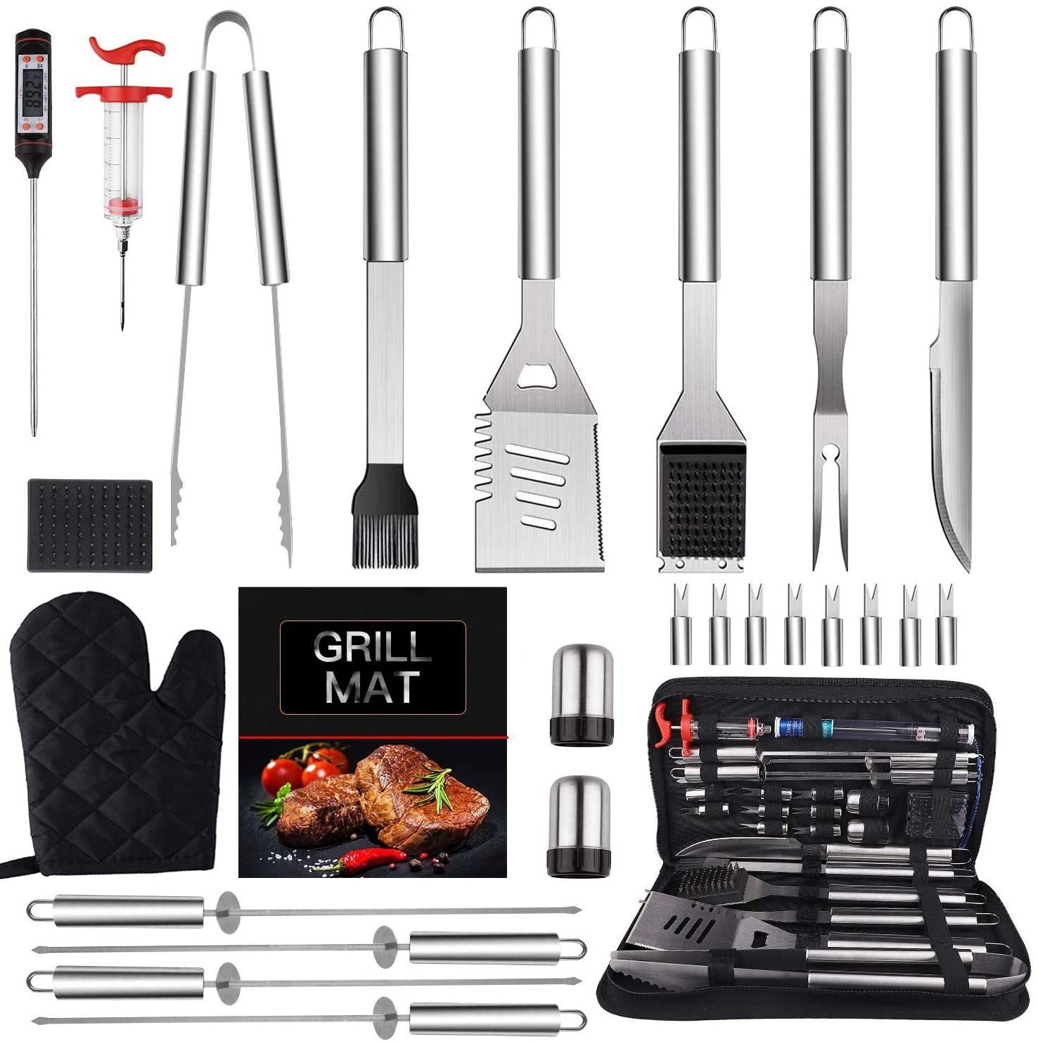Barbecue Tool Combination Set, Baking Set, Cloth Bag Packaging, with Thermometer, Generator, Amazon Bbq Portable