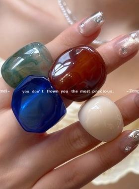 树脂个性不规则彩色树脂宽版戒指扳指女小众独特时尚百搭指环戒子