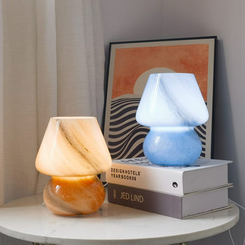 Amazon Hot Sale Middle Ancient Style Handmade Glass Mushroom Table Lamp Planet Children's Room Creative Bedside Nightlight