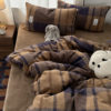 British Style Ins Simple Plaid Imitation Cashmere Warm Milk Velvet Four-Piece Set Winter Coral Velvet Three-Piece Fitted Sheet Set 4