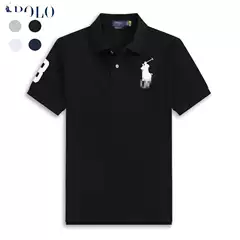 Cross-Border Pure Cotton Ralph Lauren Polo Shirt for Men with Embroidered Large Horse Logo, Turn-Down Collar, Short-Sleeve Summer Casual T-Shirt, Slim Fit