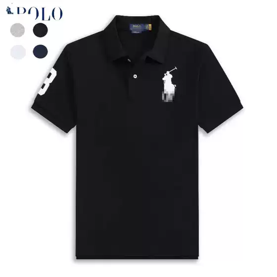 Cross-Border Pure Cotton Ralph Lauren Polo Shirt for Men with Embroidered Large Horse Logo, Turn-Down Collar, Short-Sleeve Summer Casual T-Shirt, Slim Fit