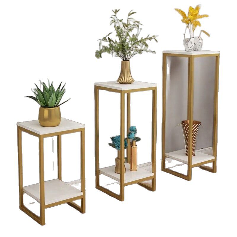 室内多层置物架北欧铁艺花架软装客厅简约架金色落地盆景装饰bjs