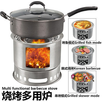 Foreign Trade Multifunctional Barbecue Stove, Outdoor Windproof Firewood Stove, Multi-Purpose Picnic Stove, Foldable and Stowable Outdoor Stove