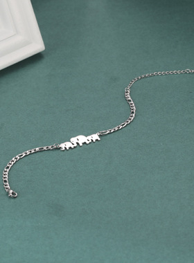 欧美跨境时尚简约时尚钛钢钢色费加罗链加上三只象吊坠不锈钢手链