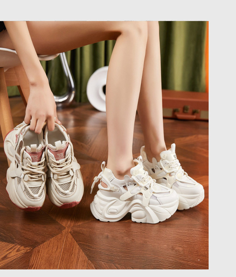Sandal cao gót nữ hở mũi quai ngang đế xuồng gót 8 cm — Gạo vàng, Mơ chi tiết 11