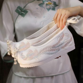 Fenglin Tassel Style Ethnic Style Women's Cloth Shoes Inner Height Increasing Embroidered Shoes Retro Style Charm Ming Style Hanfu Shoes