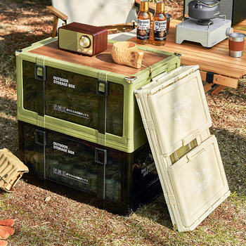 Outdoor Camping Box, Camping Car Backup Storage Box, Travel Essential Wooden Cover, Foldable Thickened Plastic Storage Box