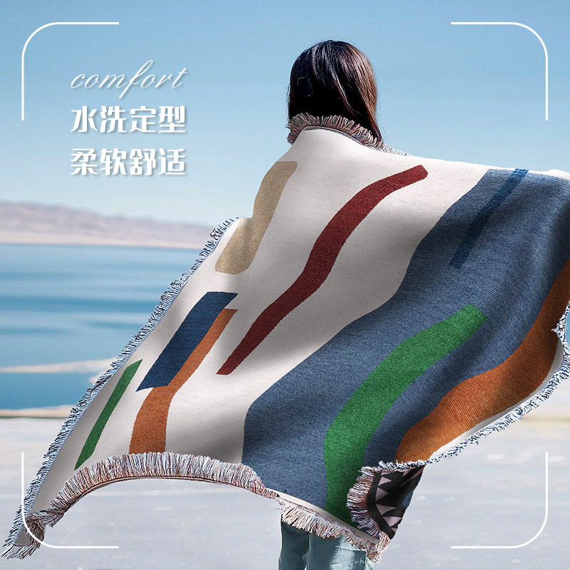 Cross-border foreign trade camping blanket moisture-proof picnic mat jacquard tapestry ins style sofa towel thread blanket multi-functional sofa blanket