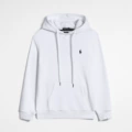 White pullover with black label
