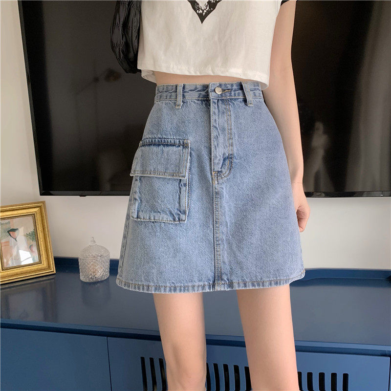 High Waisted Denim Skirt Slim Fit Vintage Style A Line Silhouette Casual Summer Wear for Students Wholesale