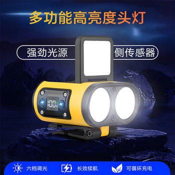 Cross-Border New Strong Light Led Sensor Headlight Waterproof Head-Mounted Fishing Light Outdoor Portable Dual Light Source Camping Style Light