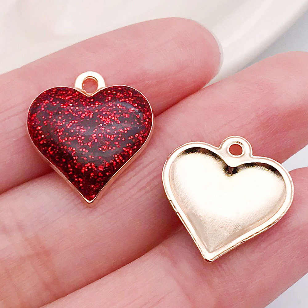 混50个红粉爱心桃心饰品配件 diy手链钥匙扣项链吊坠合金滴油挂件