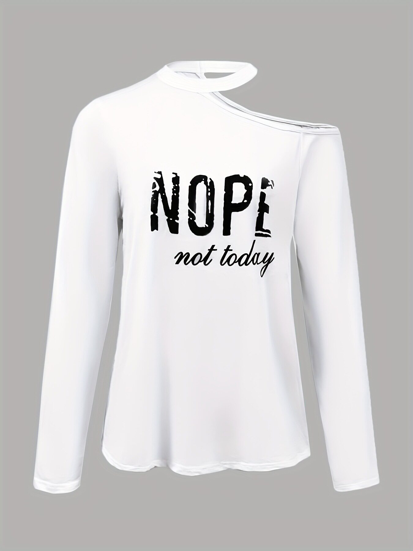 Womens Long Sleeve T Shirt Solid Color Asymmetrical Neckline Letter Print Autumn Winter Fashion Top Wholesale