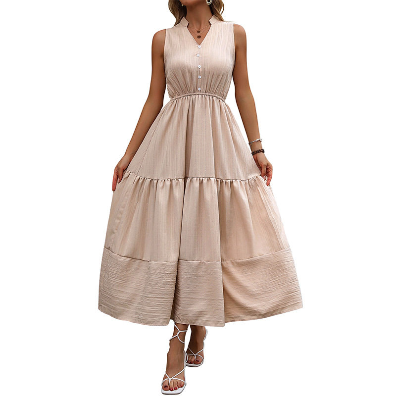 High Waist Sleeveless Maxi Dress Simple Style Solid Color Comfortable Fit Casual Wear for Summer OEM Available