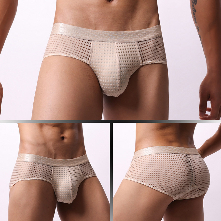 Japanese, Korean, Korean, European and American Breathable Men's Large Mesh Mesh Sexy Gay Low-Waist Wide Belt Briefs E-109