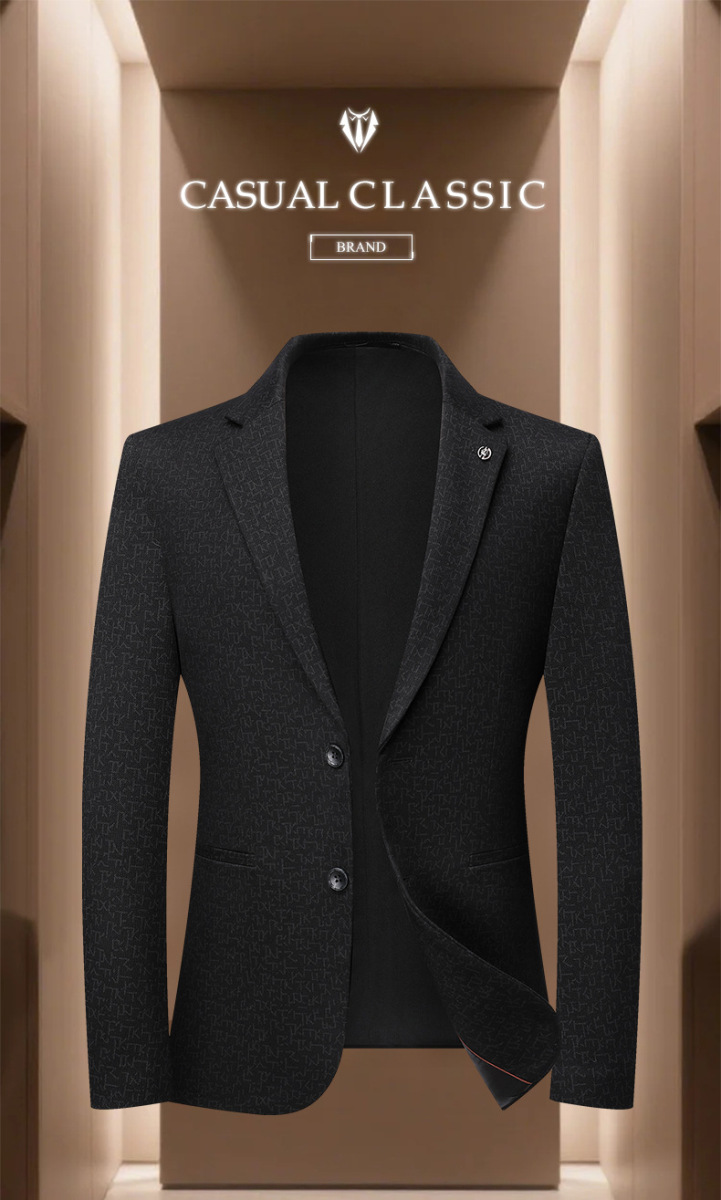 Áo vest nam dệt kim jacquard chìm dáng ôm phong cách công sở — màu đen, Màu xanh dương