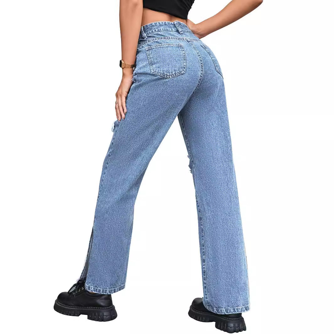Casual Womens Ripped Denim Jeans Stylish Versatile Streetwear Perfect for Everyday Wear Wholesale Available