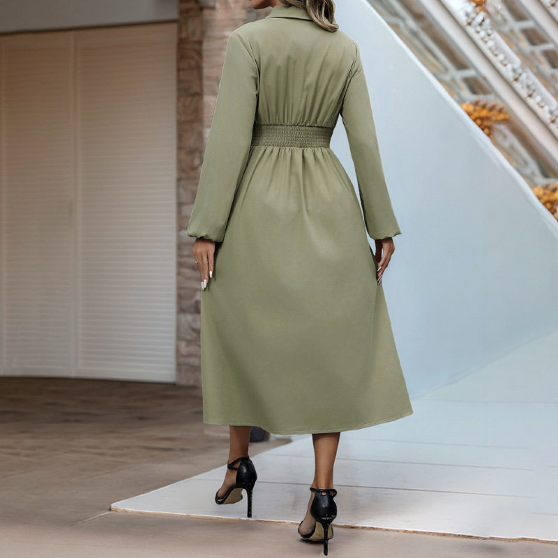Elegant Solid Color Shirt Dress Slim Fit Fresh Style Versatile for Work or Casual Available for Wholesale