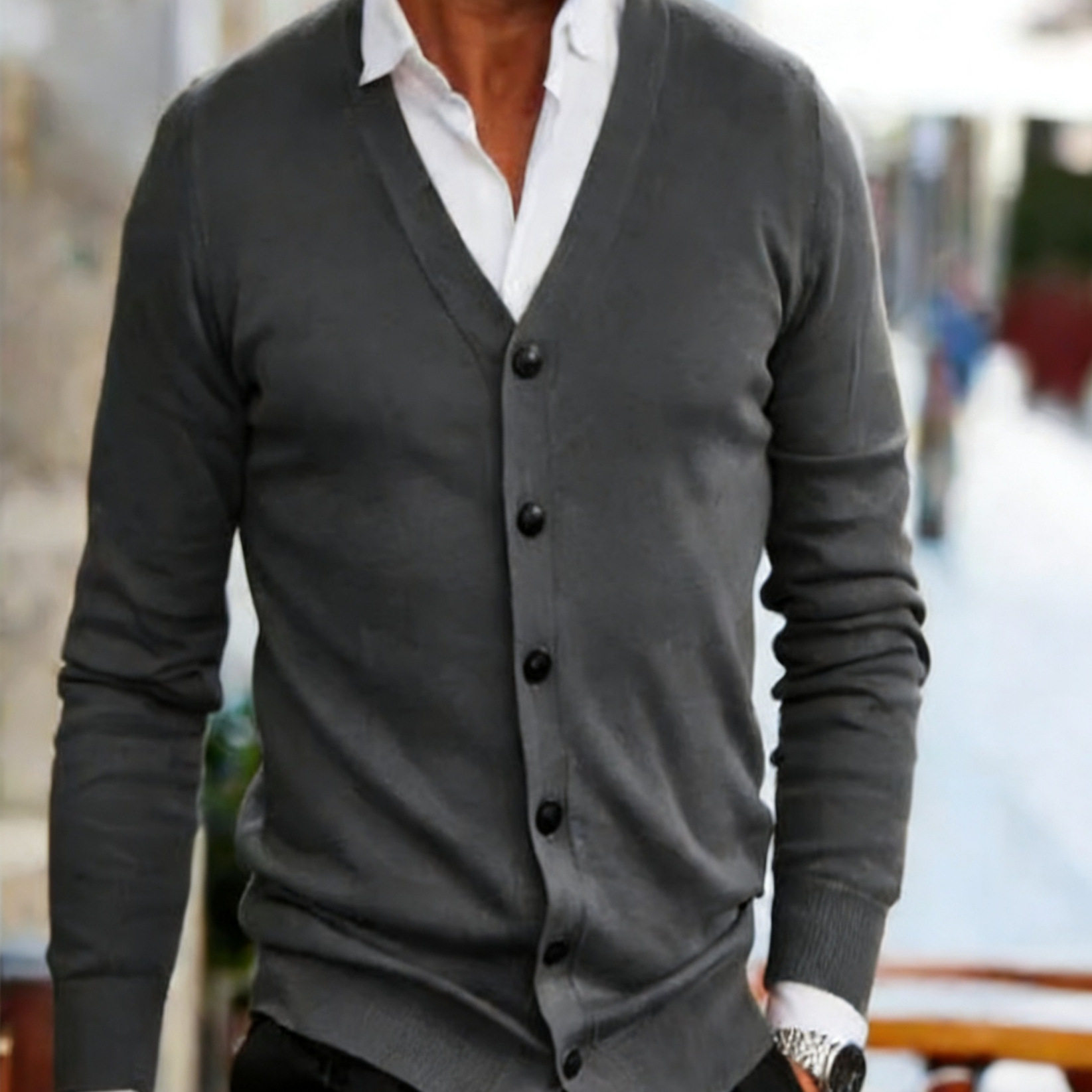 knitted sweater men's spring and autumn new casual solid col...