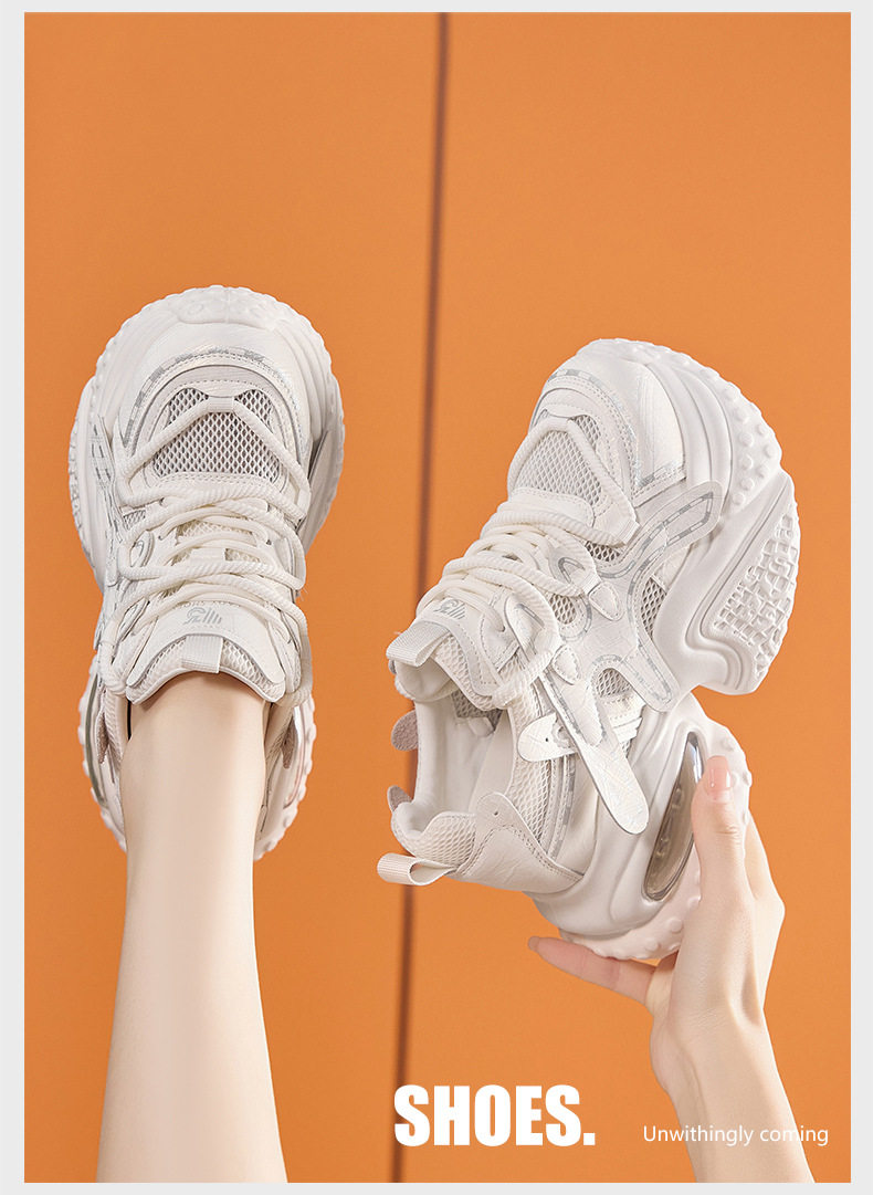 Giày sneaker nữ đế dày chunky lưới thoáng khí tăng chiều cao — Xanh dương, Trắng, Xám bạc, Xanh neon chi tiết 11