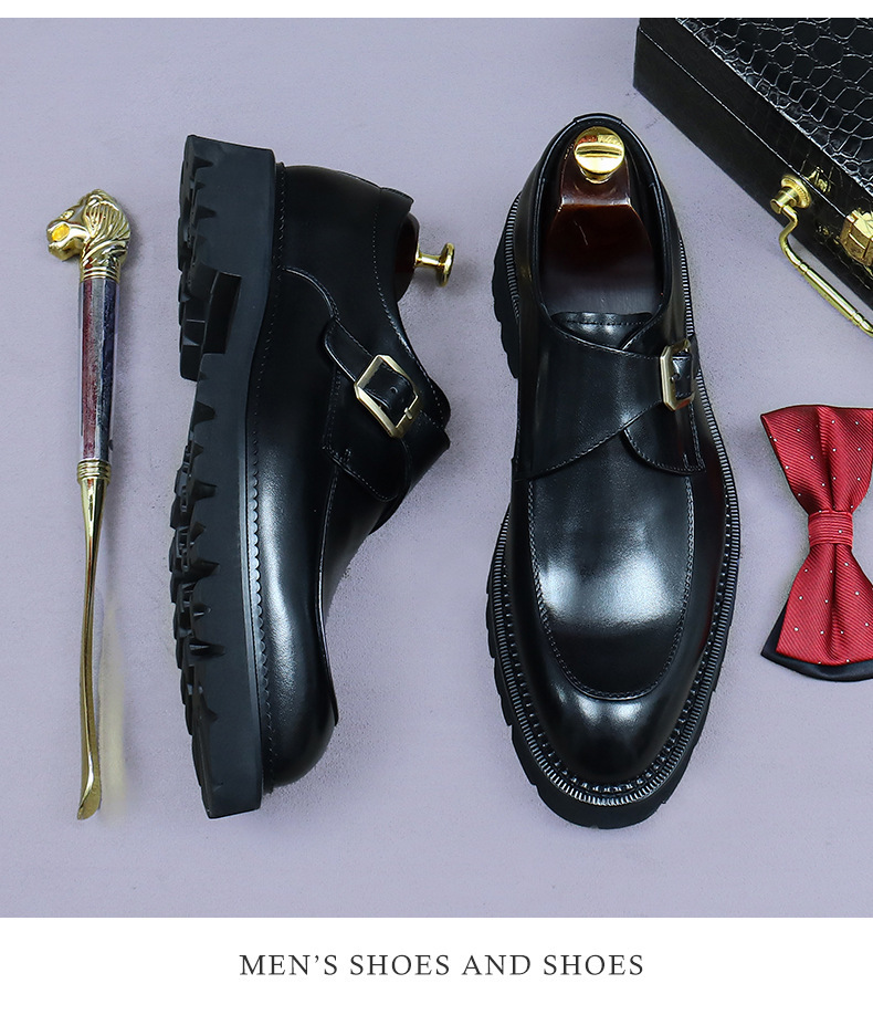 Giày monk strap nam da bò mũi tròn khóa thủ công — nâu, đen